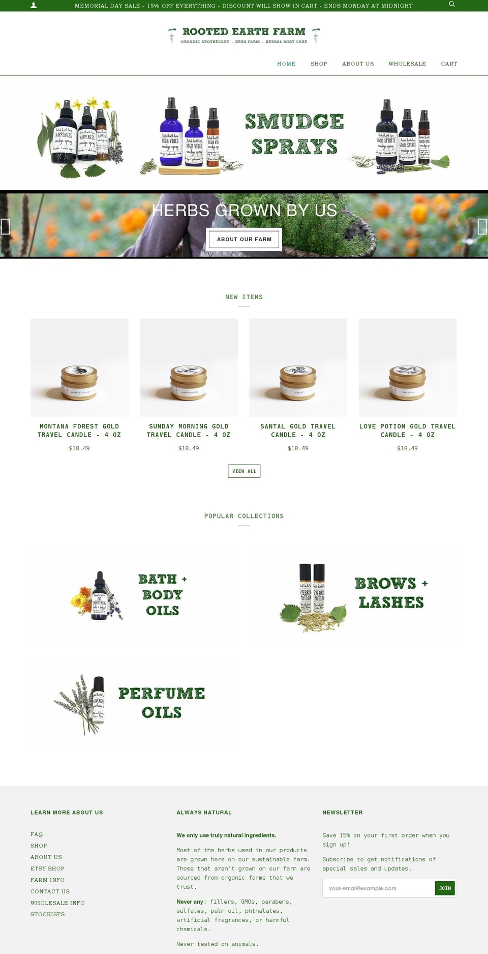 rootedearth.com shopify website screenshot