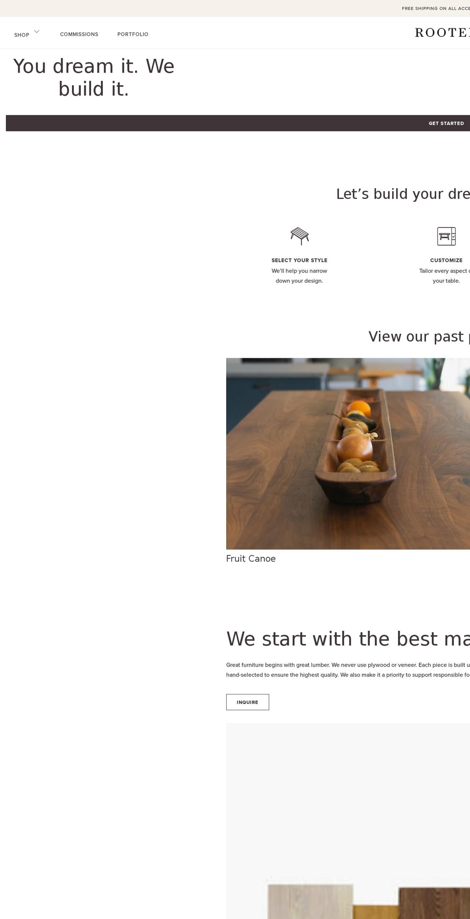 rootedfurniture.com shopify website screenshot