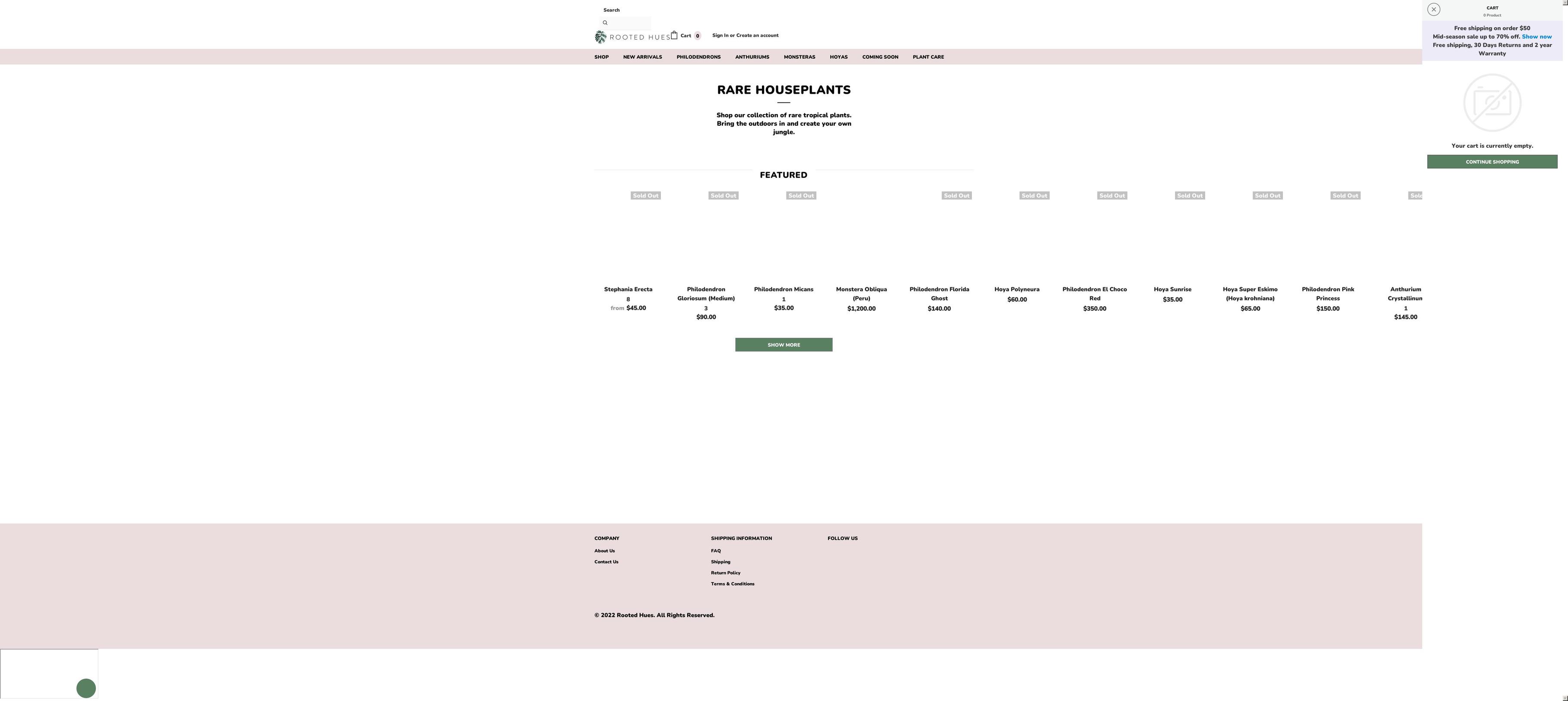 rootedhues.com shopify website screenshot