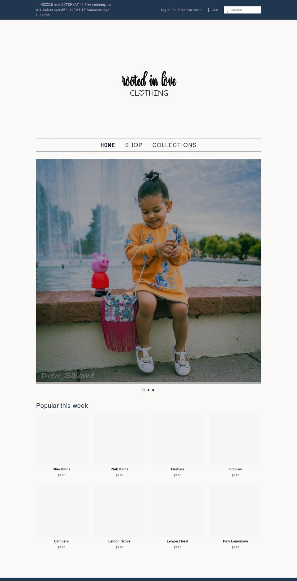 rootedinloveclothing.com shopify website screenshot
