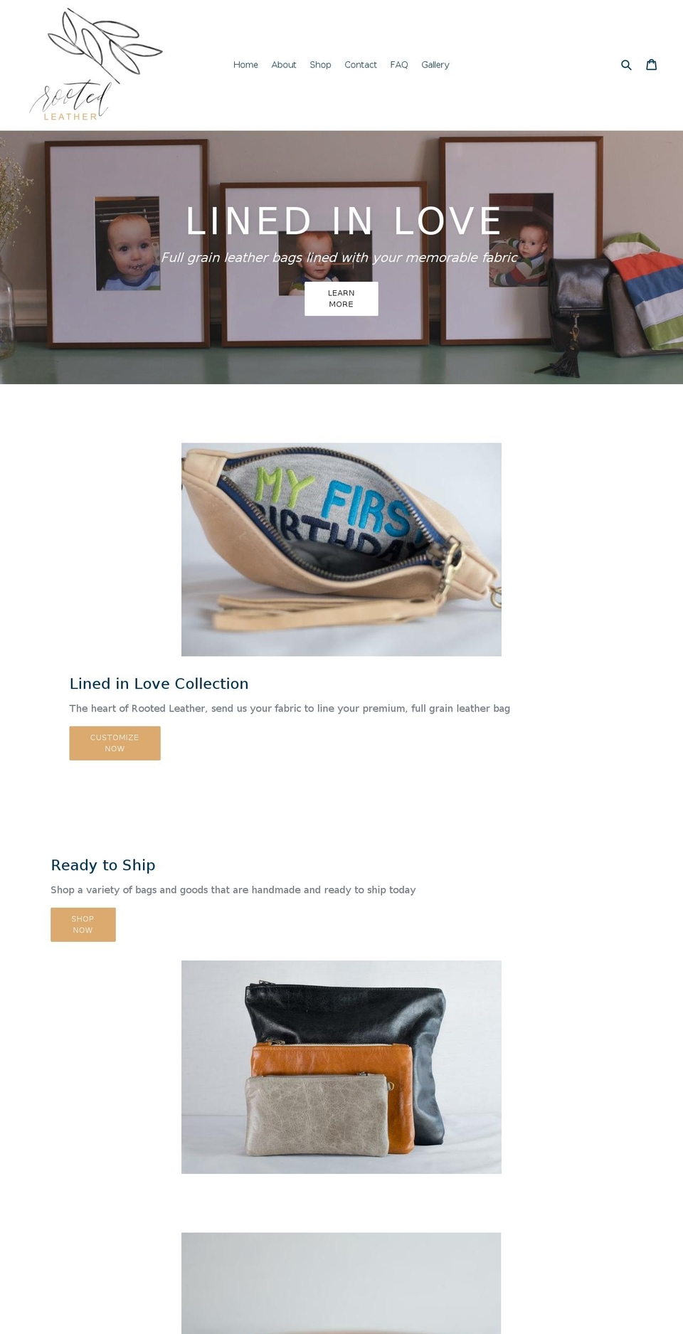 rootedleather.com — Shopify storefront screenshot