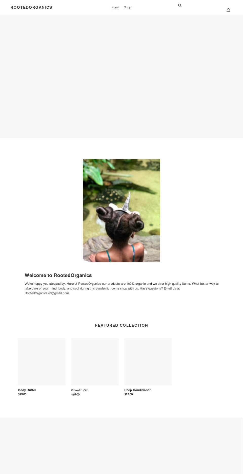 rootedorganics.org shopify website screenshot