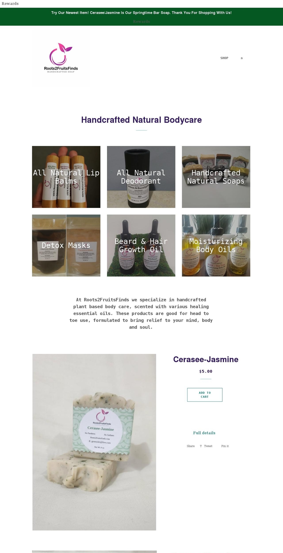 roots2fruitsfinds.com shopify website screenshot