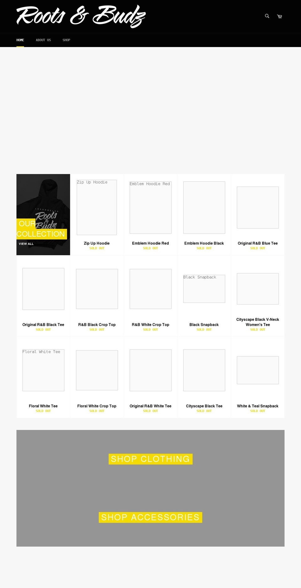 rootsandbudzmerch.com shopify website screenshot