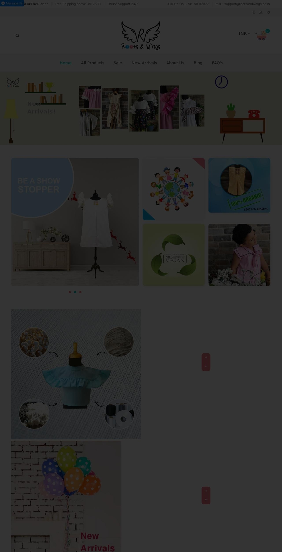 rootsandwings.co.in shopify website screenshot