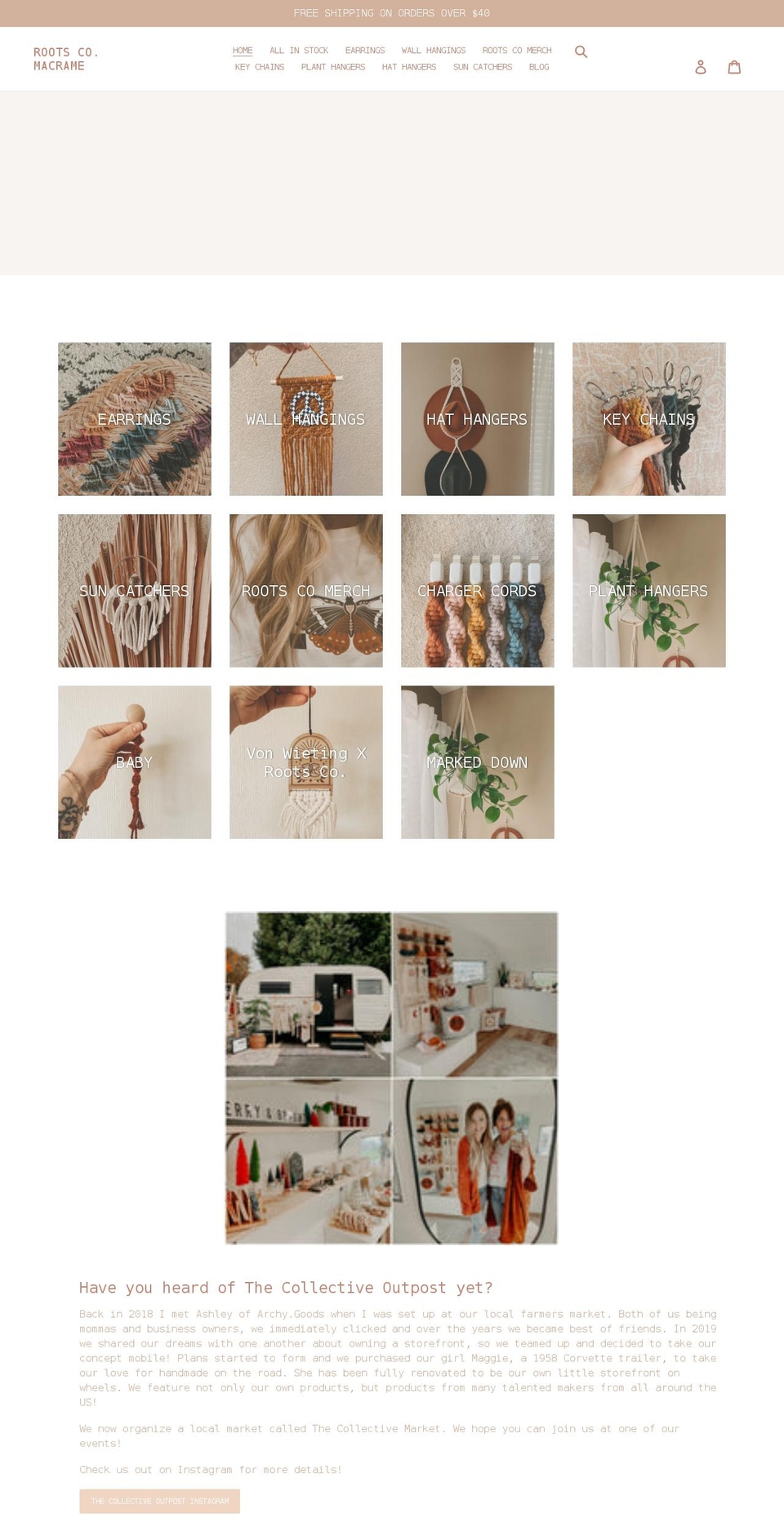 rootscomacrame.com shopify website screenshot