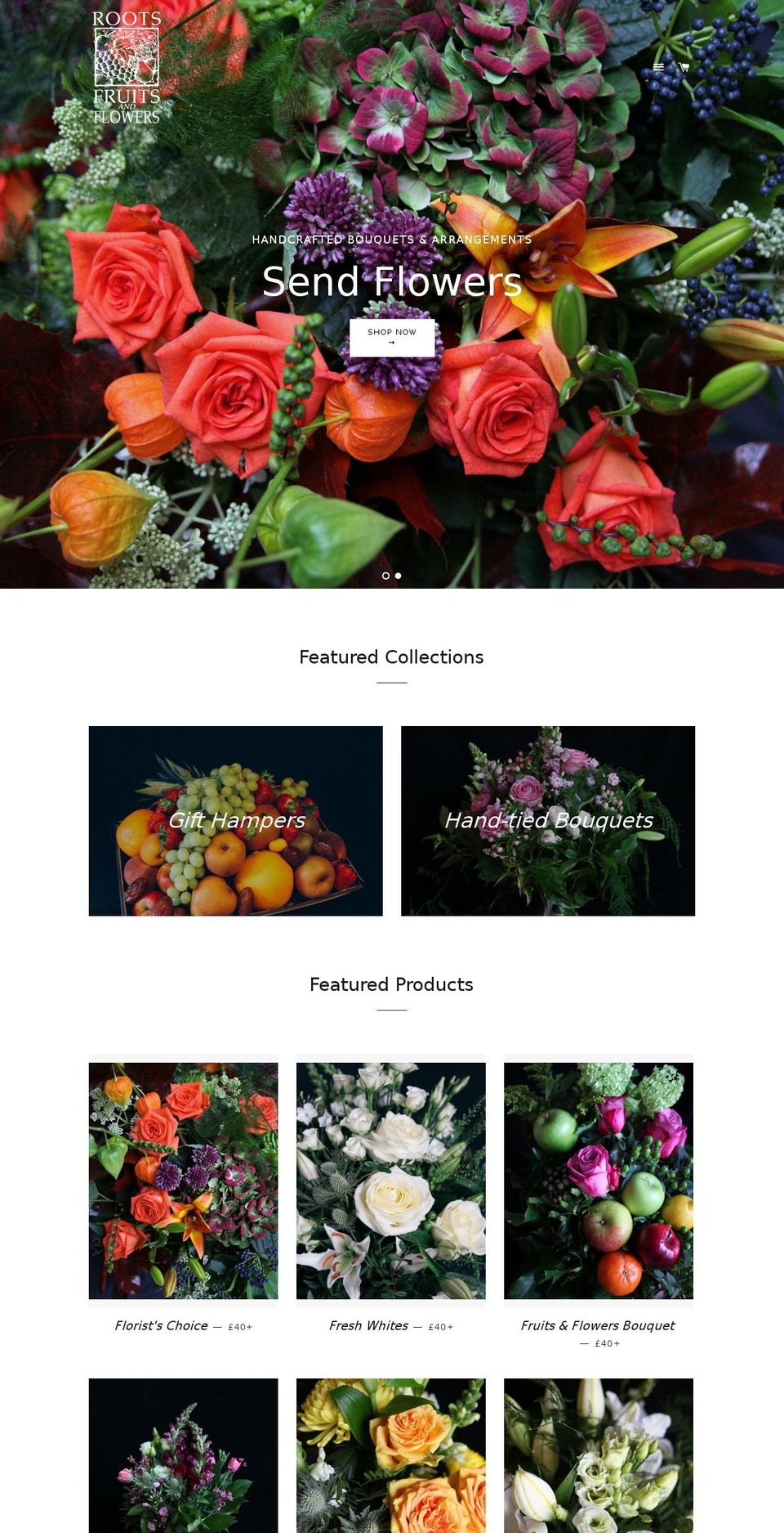 rootsfruitsflowershop.com shopify website screenshot