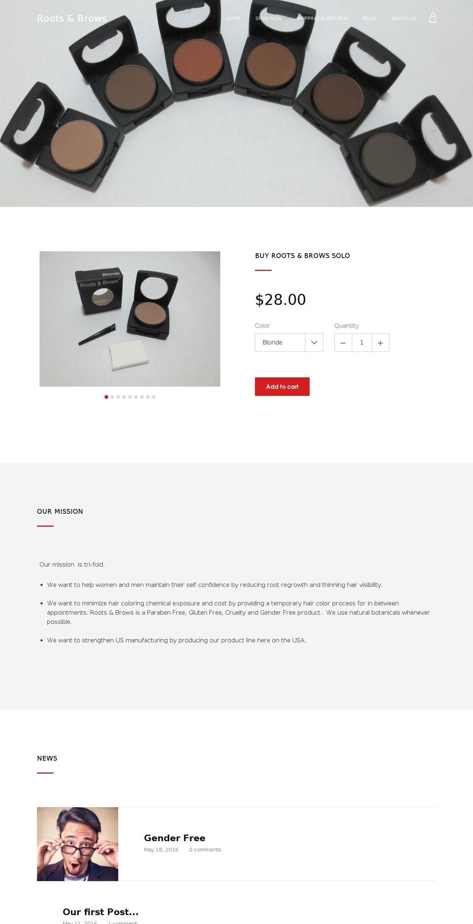 rootsnbrows.com — Shopify storefront screenshot