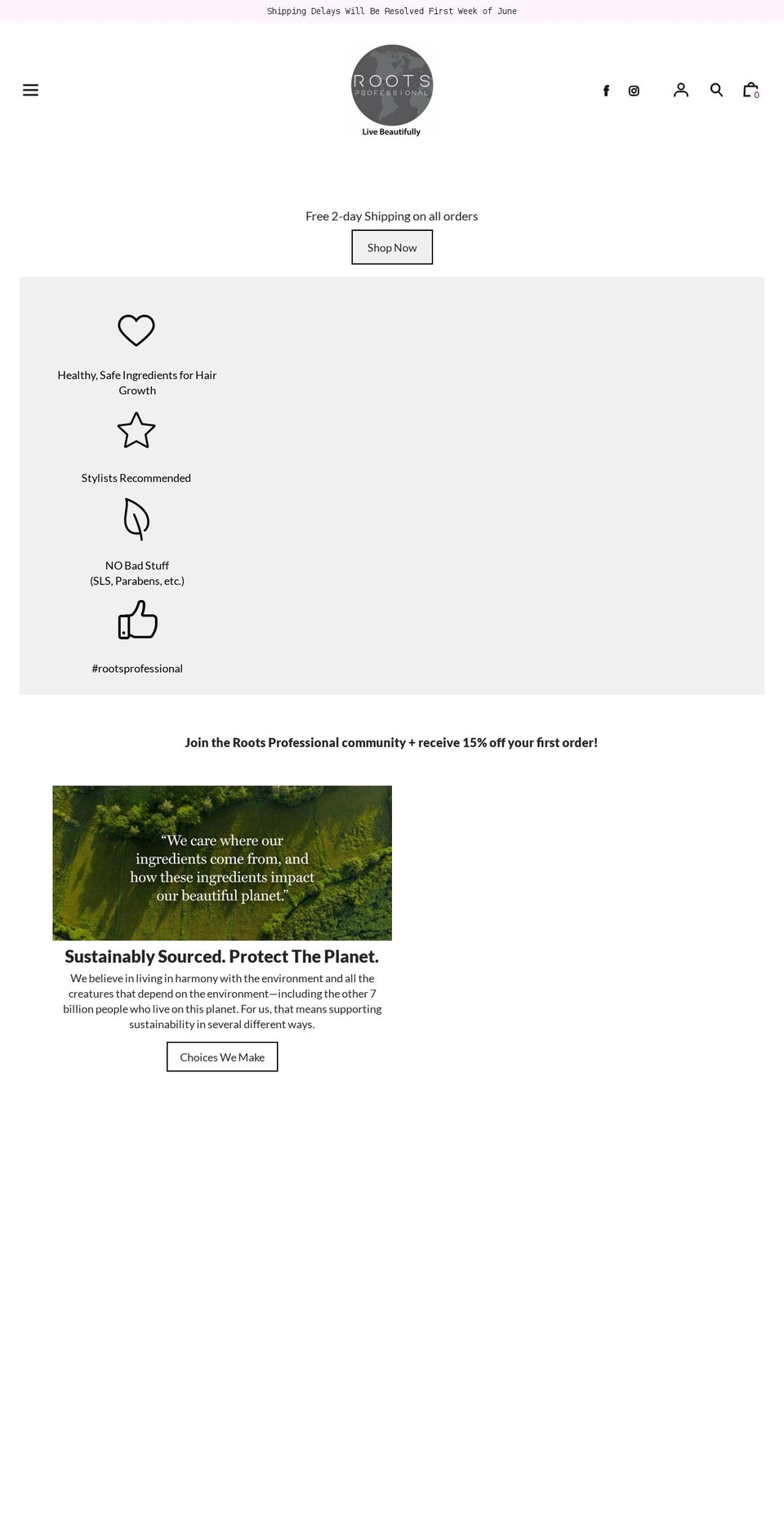rootsprofessional.com shopify website screenshot