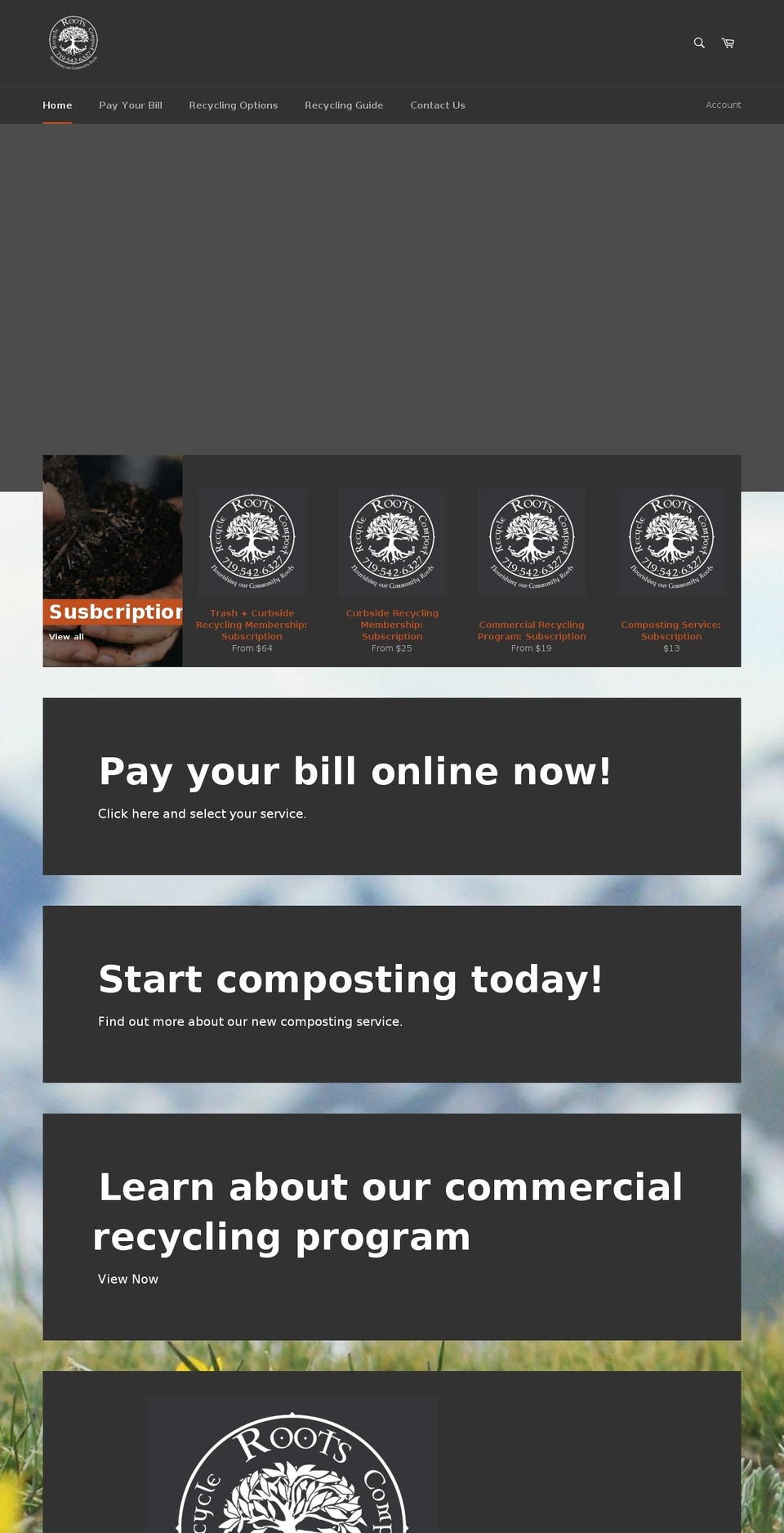 rootsrecycling.com shopify website screenshot