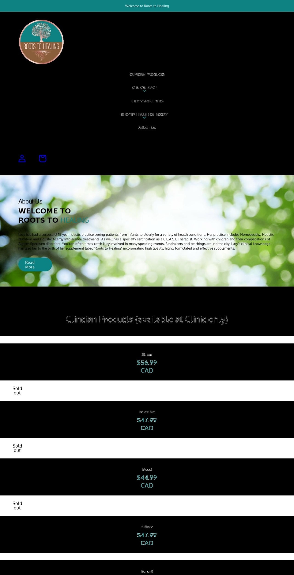 rootstohealing.com shopify website screenshot