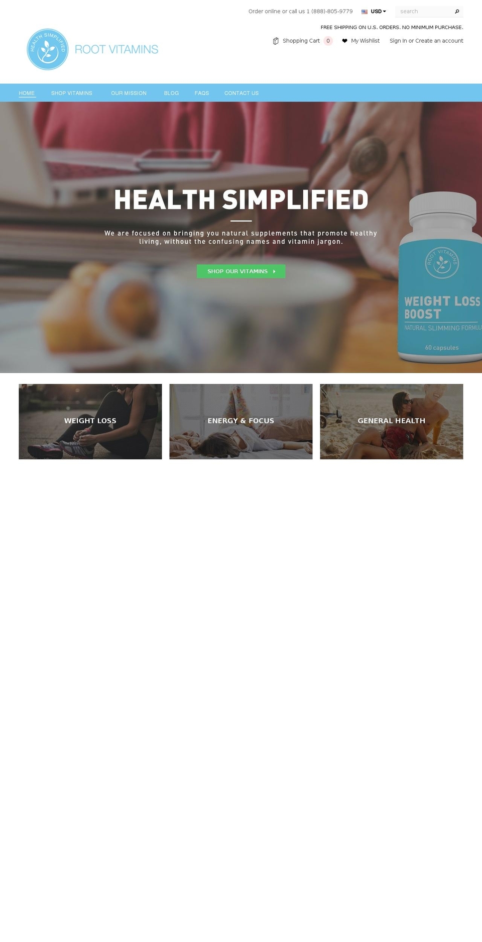 rootvitamins.com shopify website screenshot