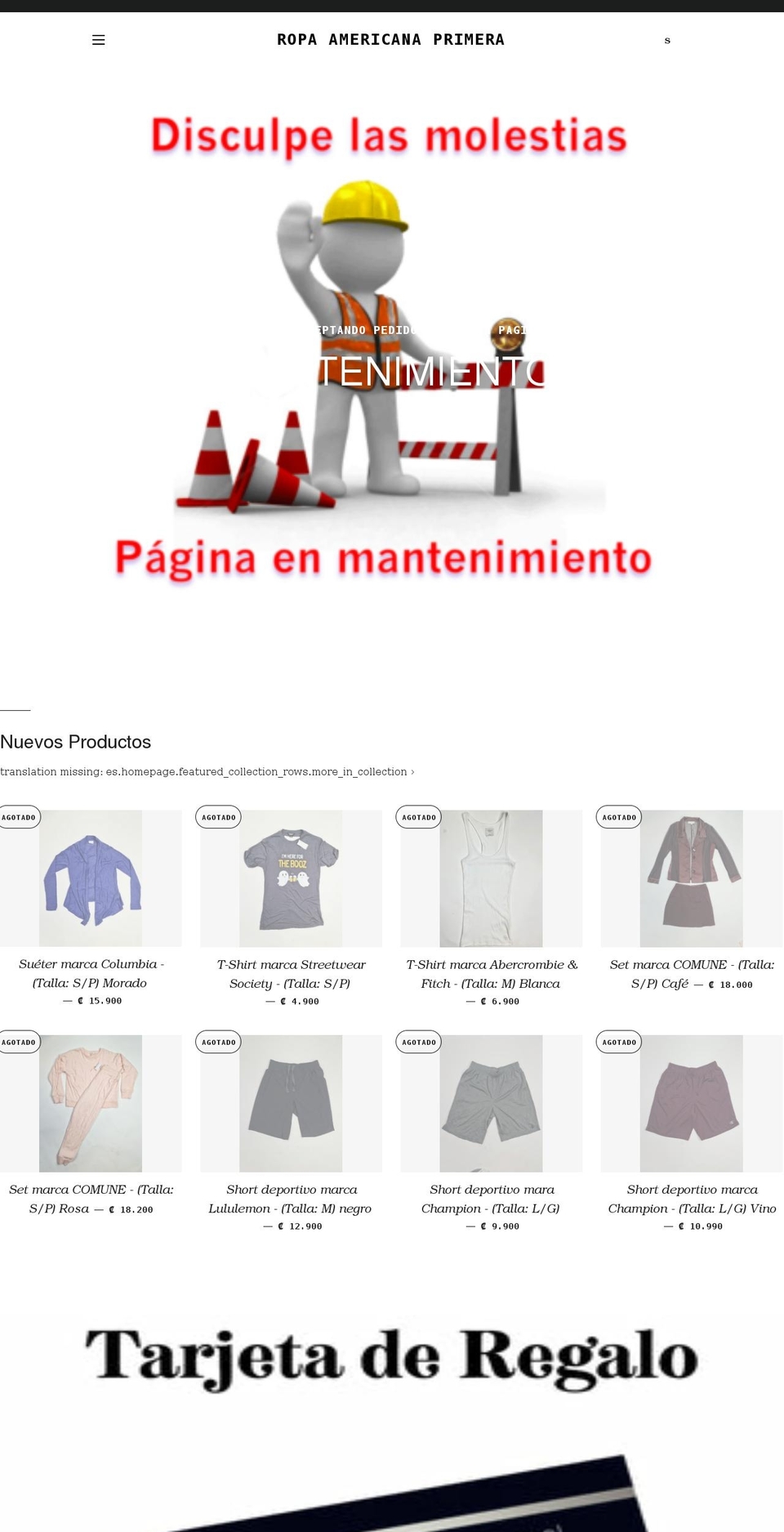 ropaamericanaprimera.com shopify website screenshot