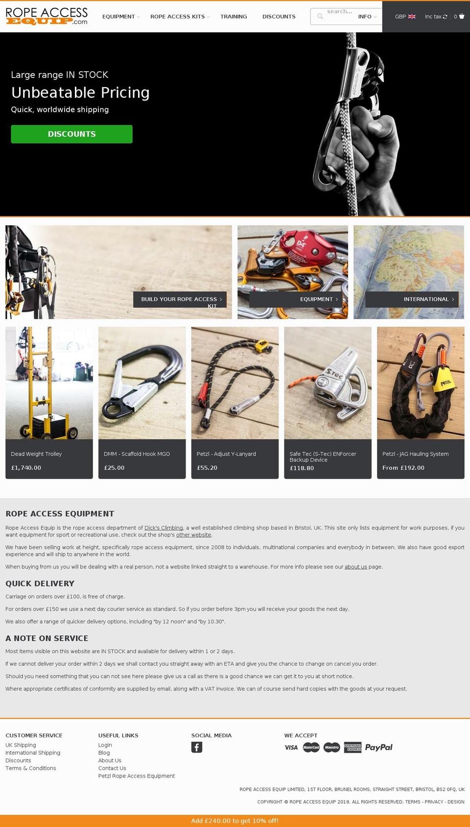 LIVE Website - RAE (DOT ON) Shopify theme site example ropeaccesskit.com