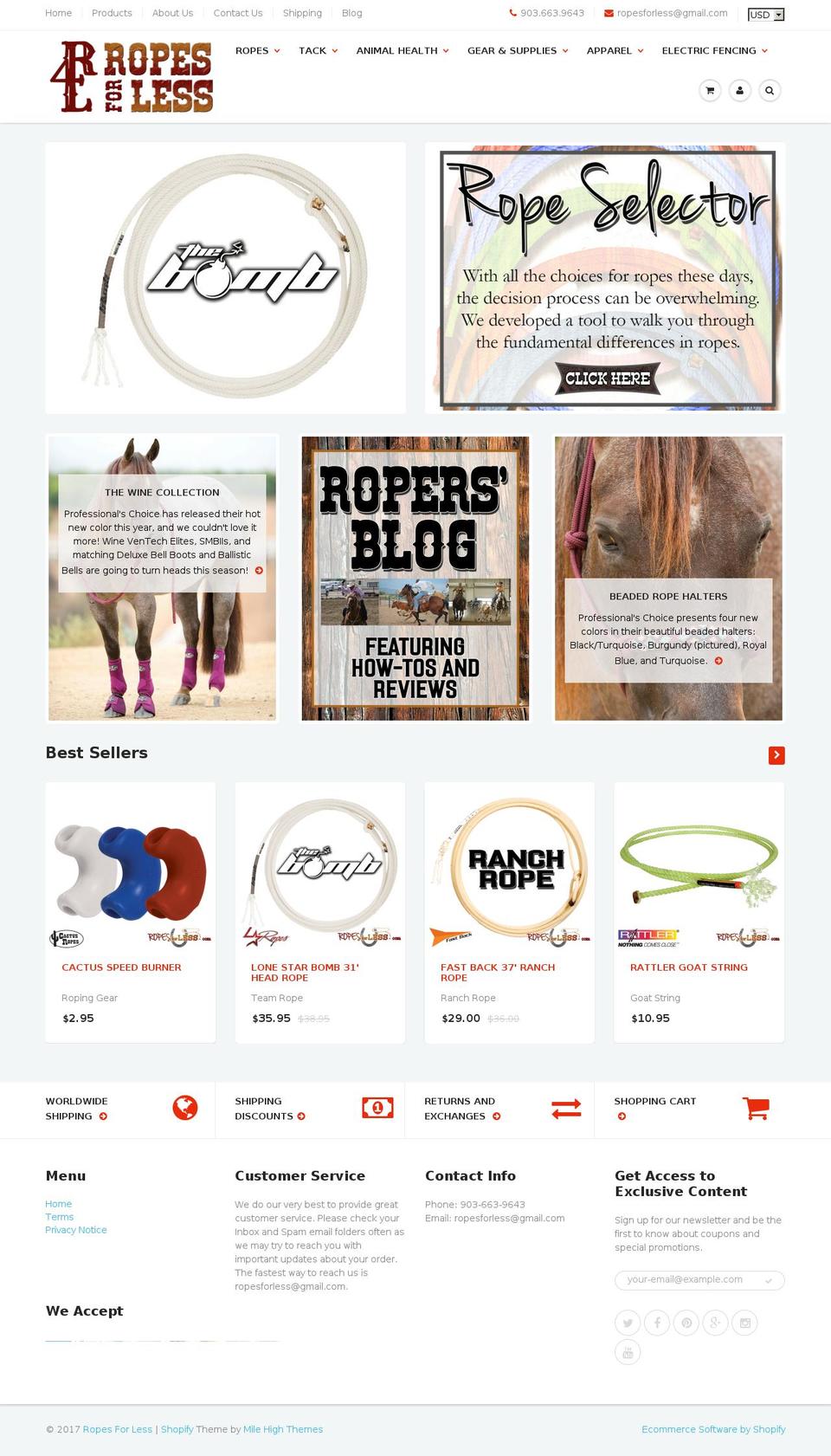 ropes4less.com shopify website screenshot