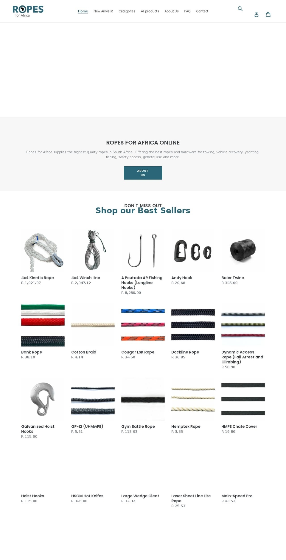 ropesforafrica.co.za shopify website screenshot