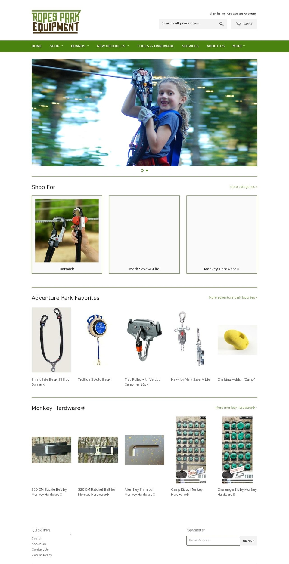 Ropes Park Equipment Shopify theme site example ropesworld.com