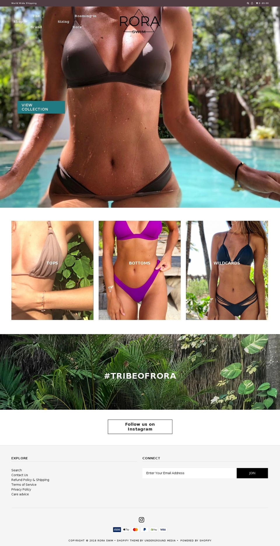 roraswim.com shopify website screenshot