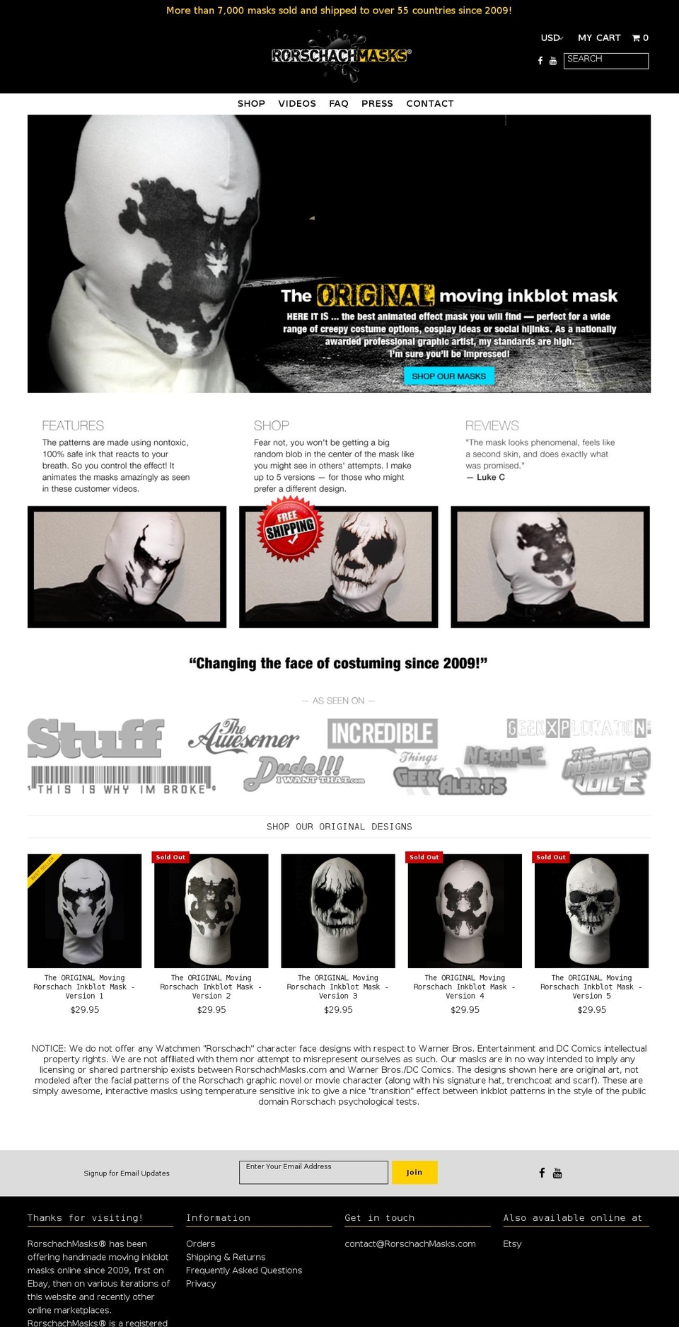 rorschachmasks.net shopify website screenshot