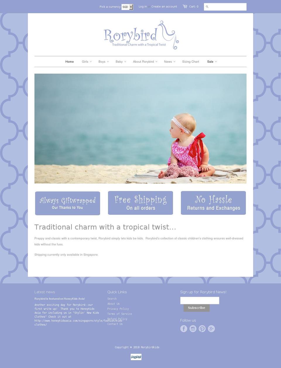 rorybirdkids.com — Shopify storefront screenshot