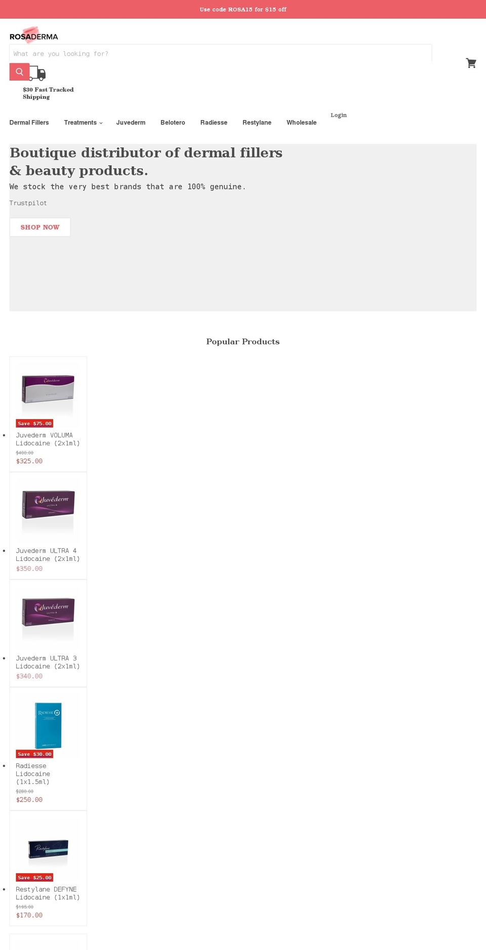 rosaderma.com shopify website screenshot