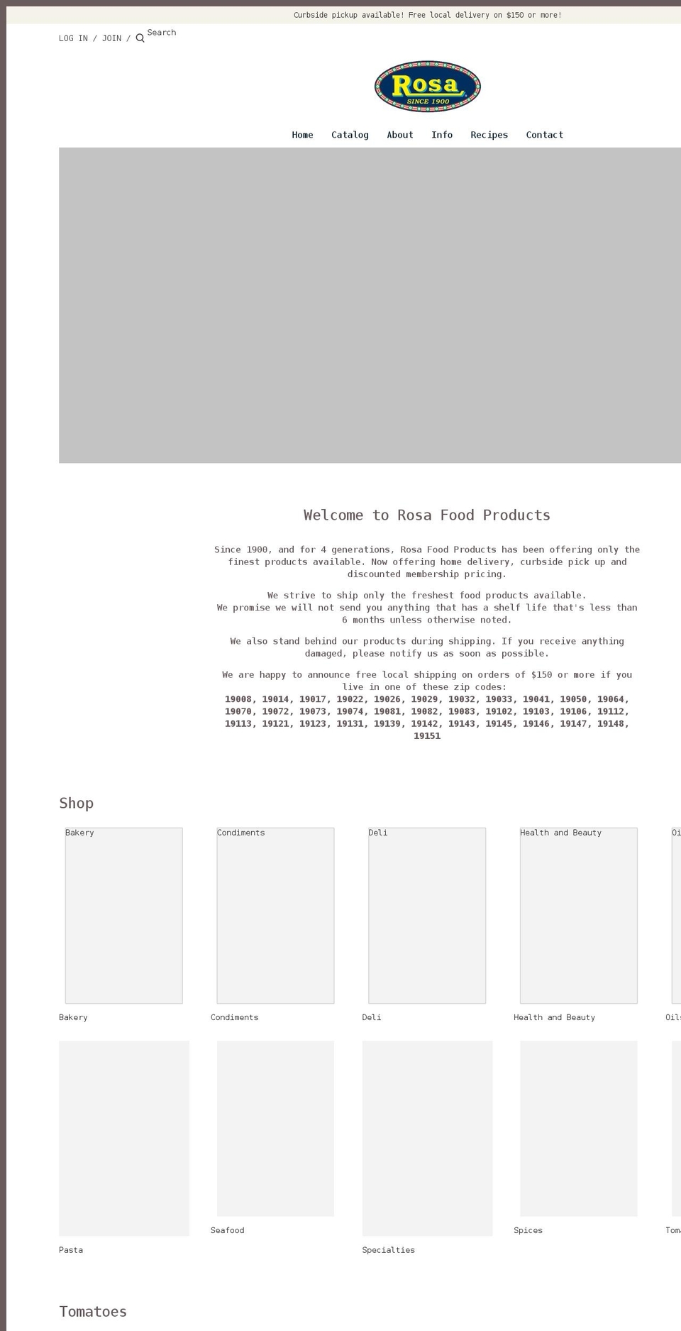 rosafoods.com shopify website screenshot