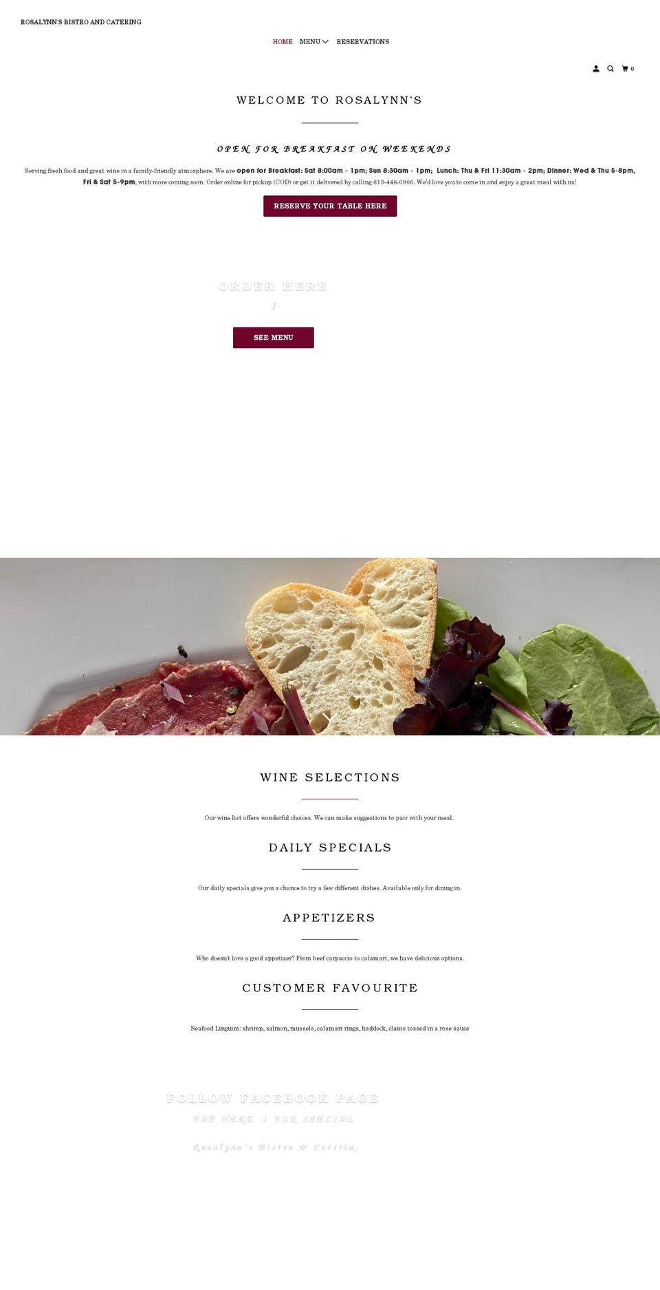 rosalynnsbistro-catering.ca shopify website screenshot