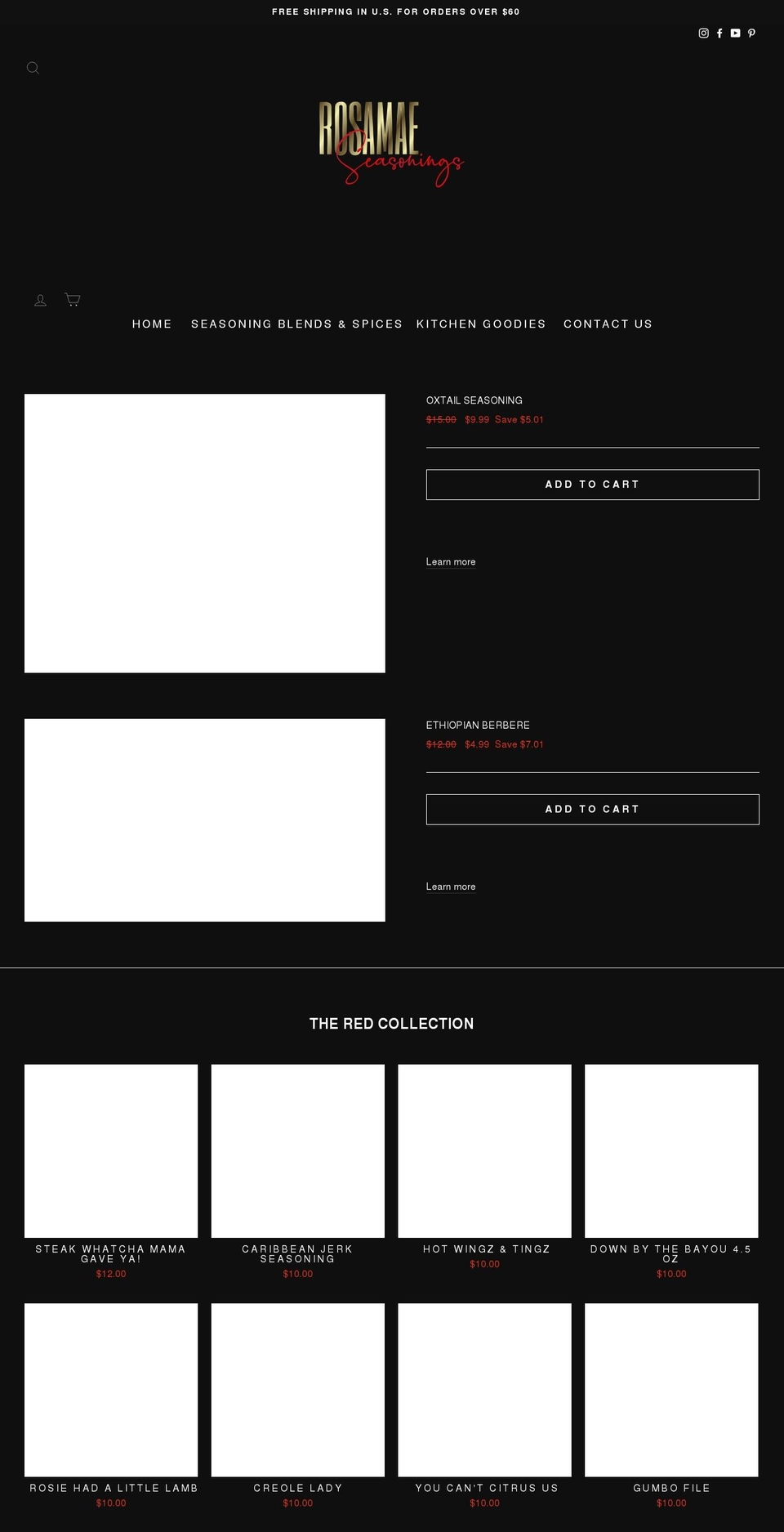 rosamaeseasonings.com shopify website screenshot