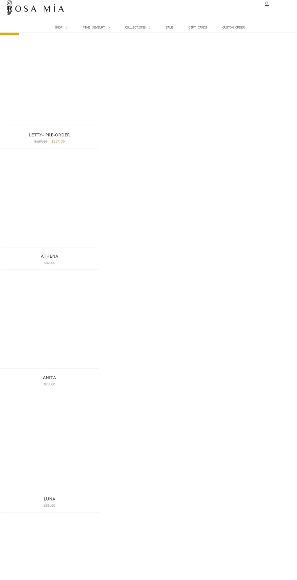 rosamiajewelry.com shopify website screenshot