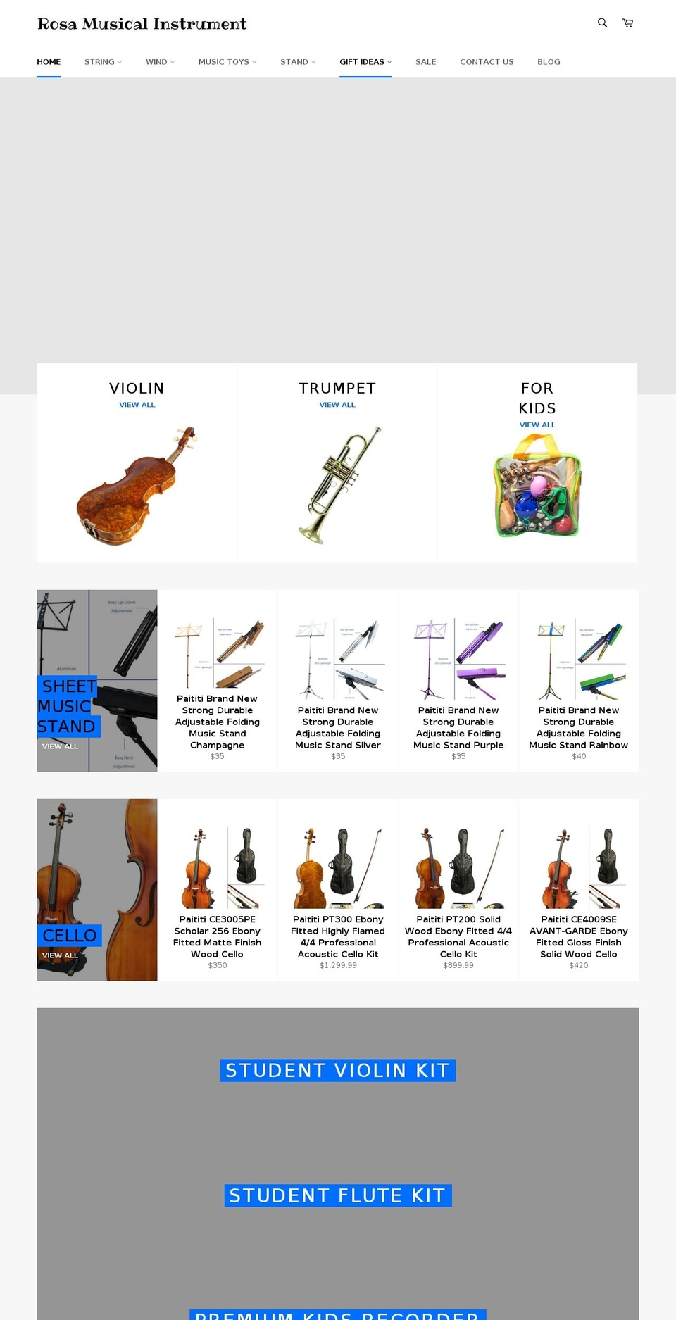 rosamusicalinstrument.com shopify website screenshot