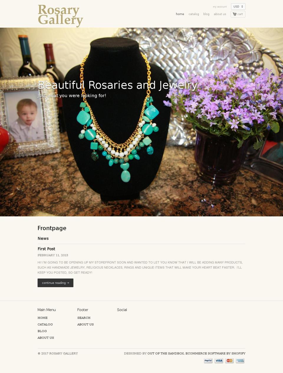 rosarygallery.com shopify website screenshot