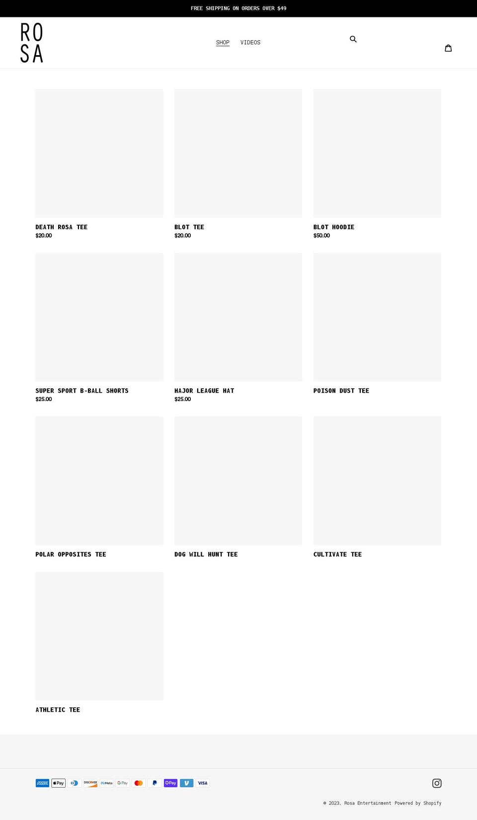 rosashoppe.com shopify website screenshot
