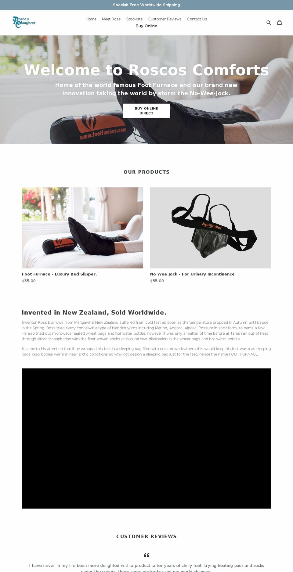 roscoscomforts.com — Shopify storefront screenshot