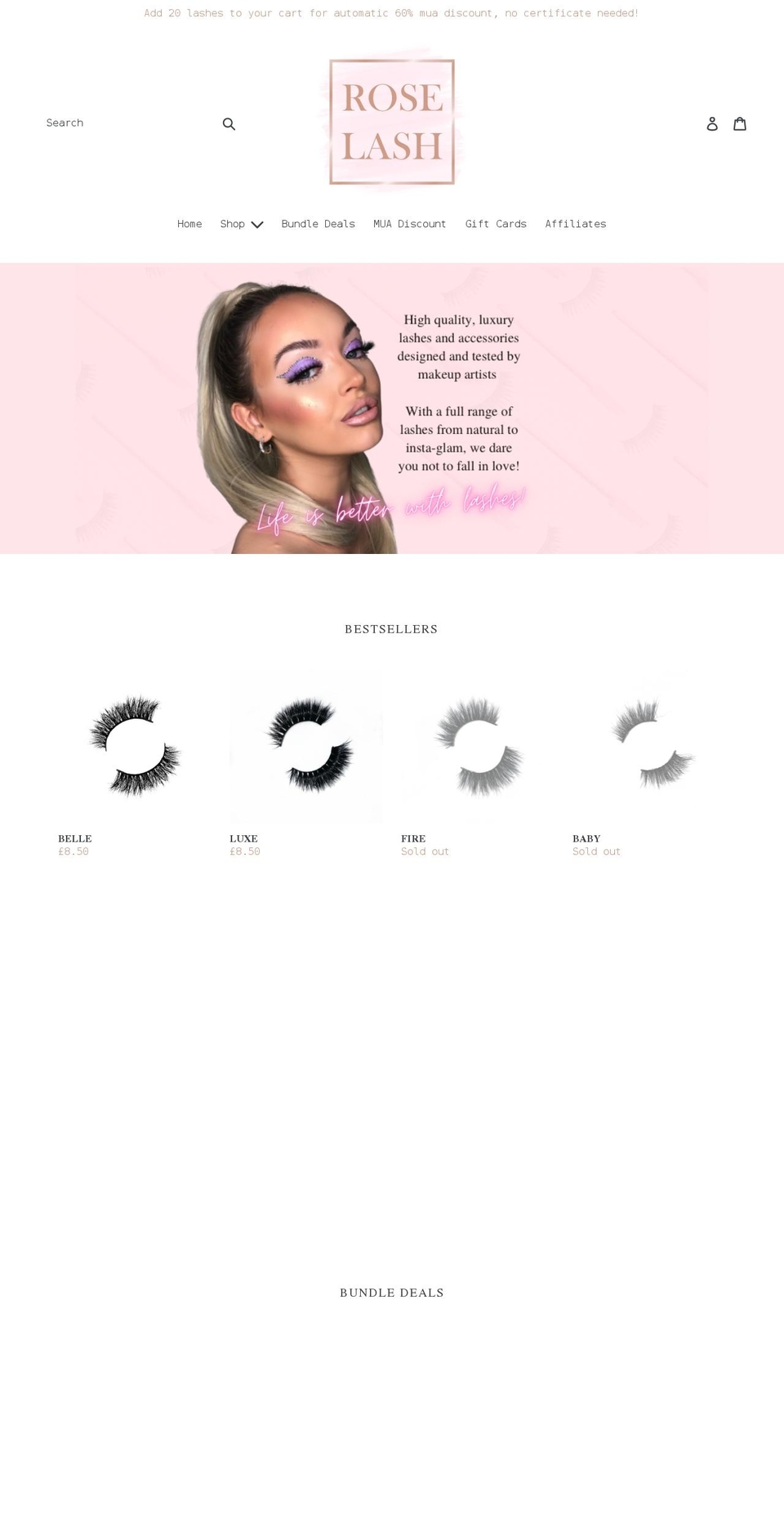 rose-lash.com shopify website screenshot