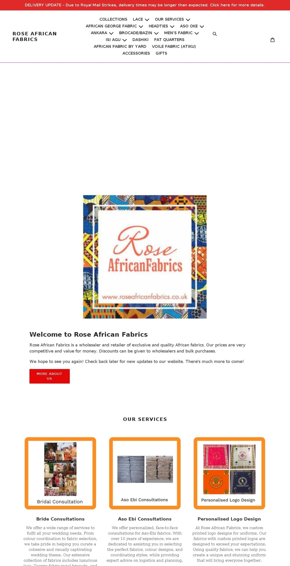 roseafricanfabrics.co.uk shopify website screenshot