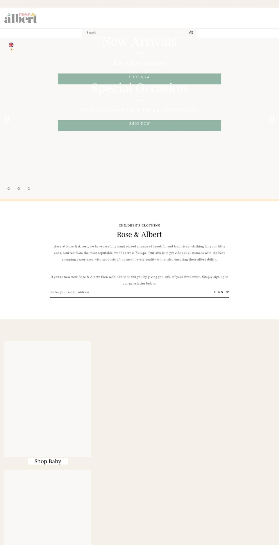 roseandalbert.co.uk shopify website screenshot