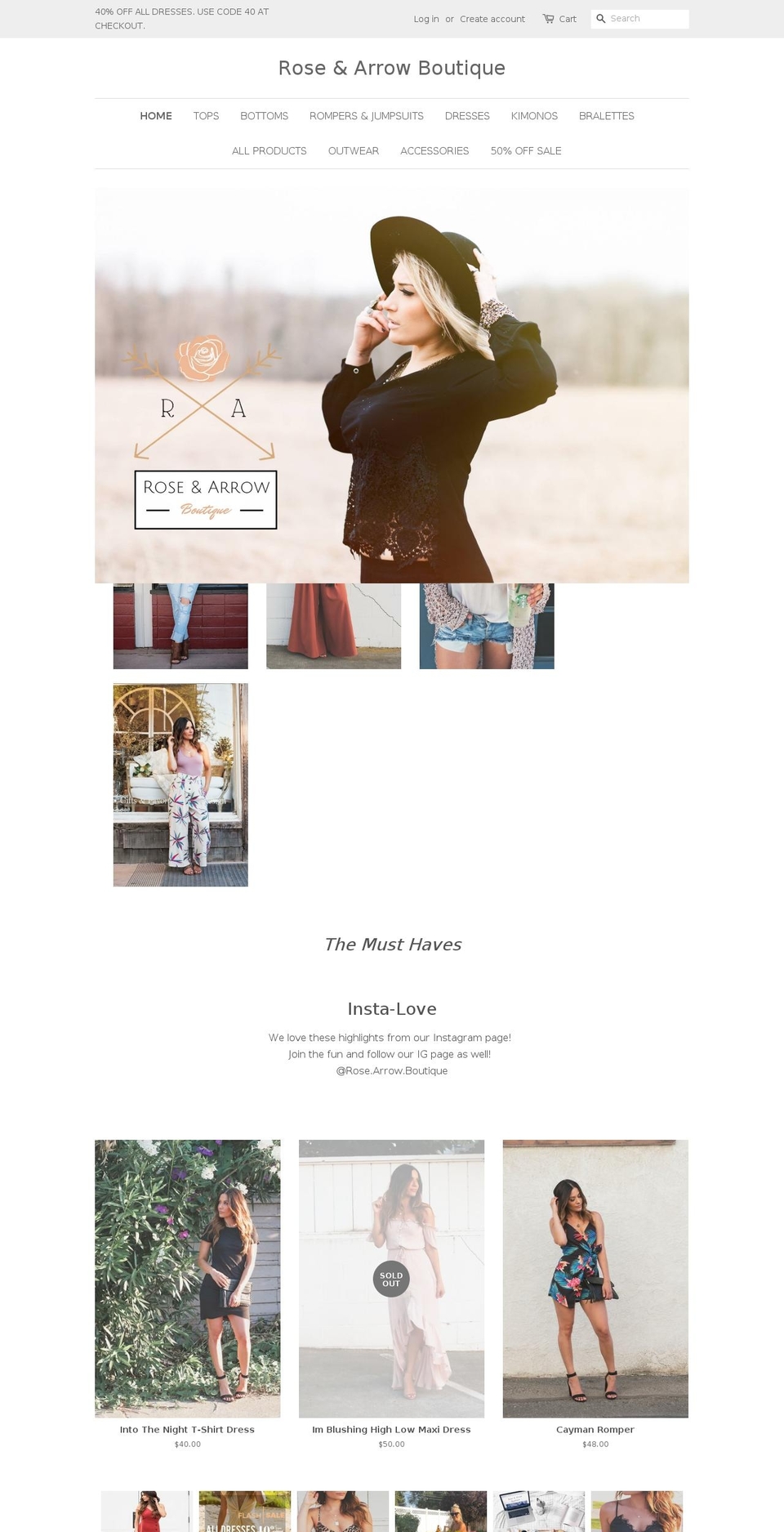 roseandarrowboutique.com — Shopify storefront screenshot