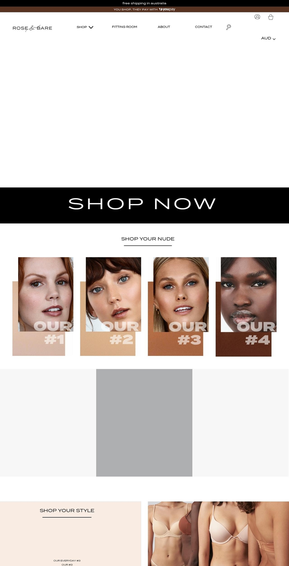 roseandbare.com.au shopify website screenshot