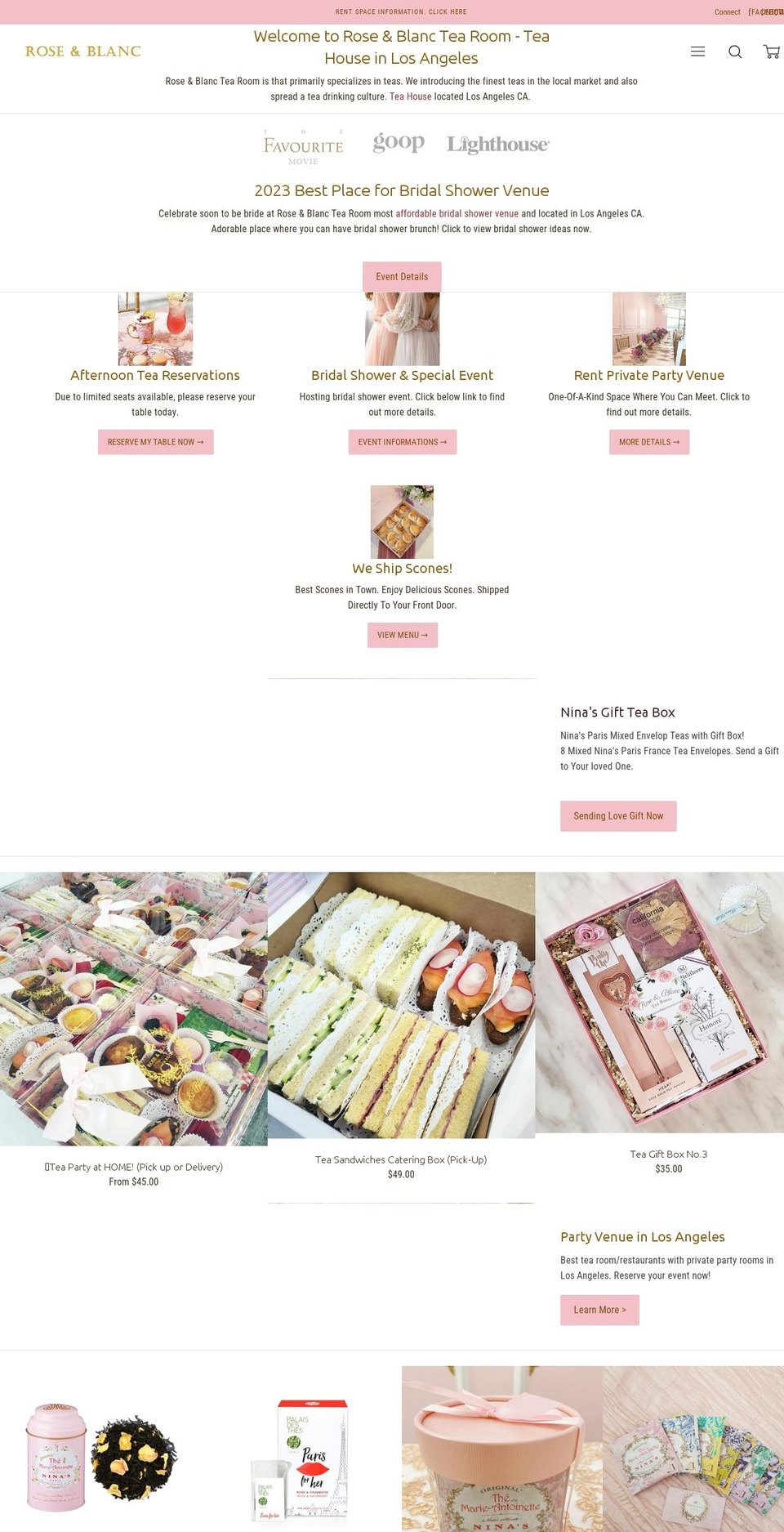 roseandblanctearoom.com shopify website screenshot