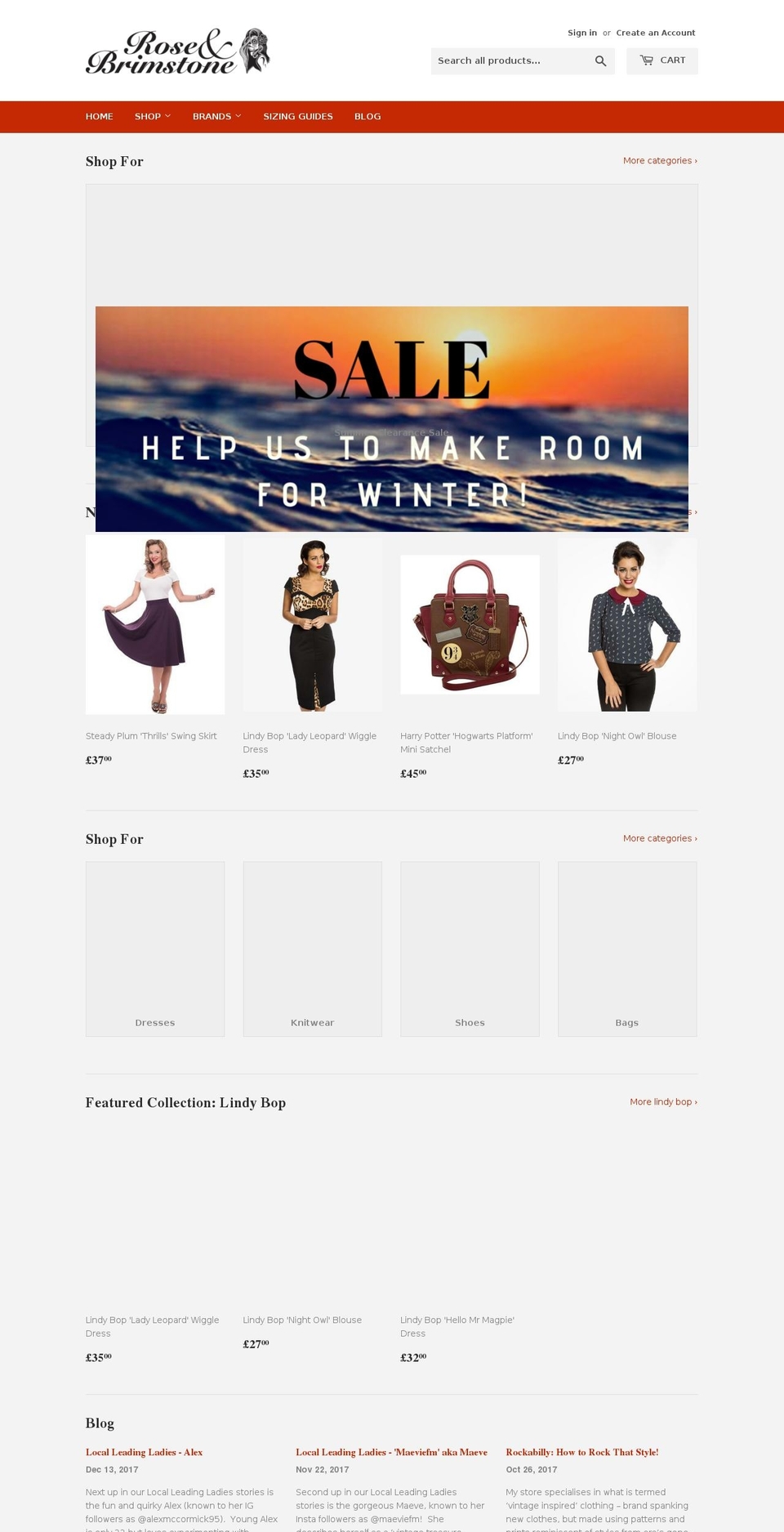 roseandbrimstone.com shopify website screenshot