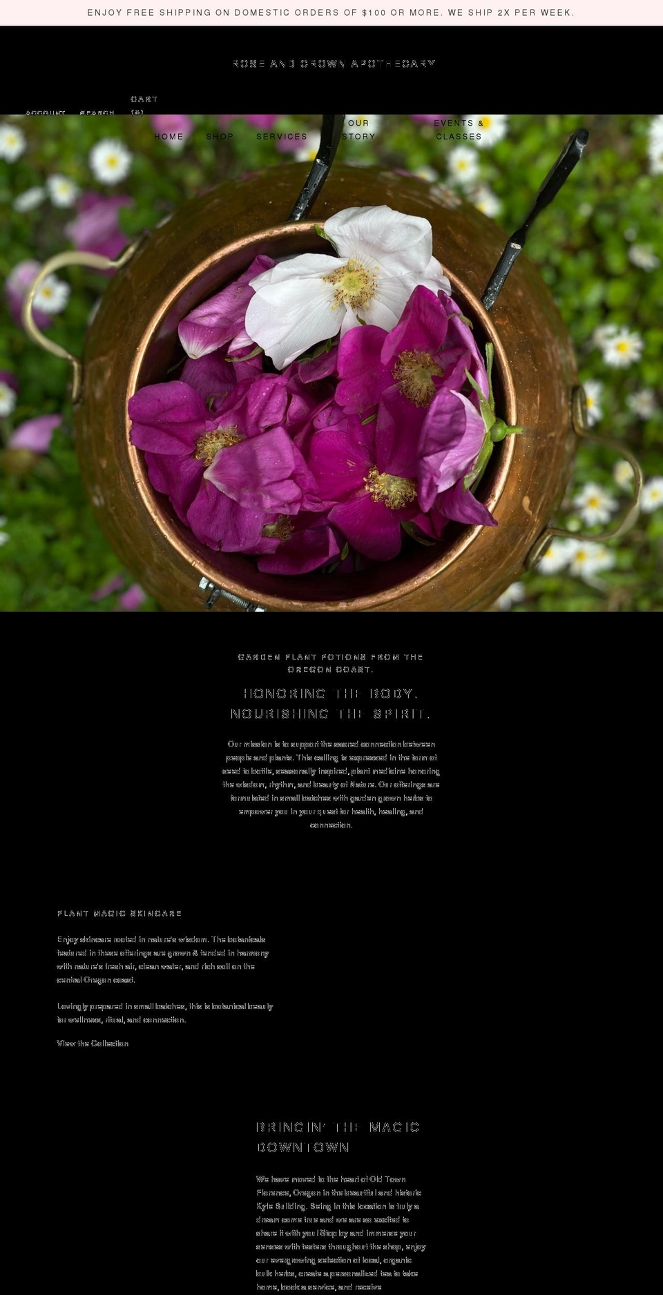 roseandcrownapothecary.com shopify website screenshot