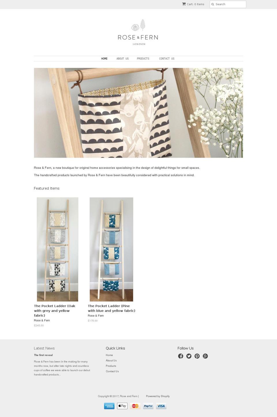 roseandfernlondon.com shopify website screenshot