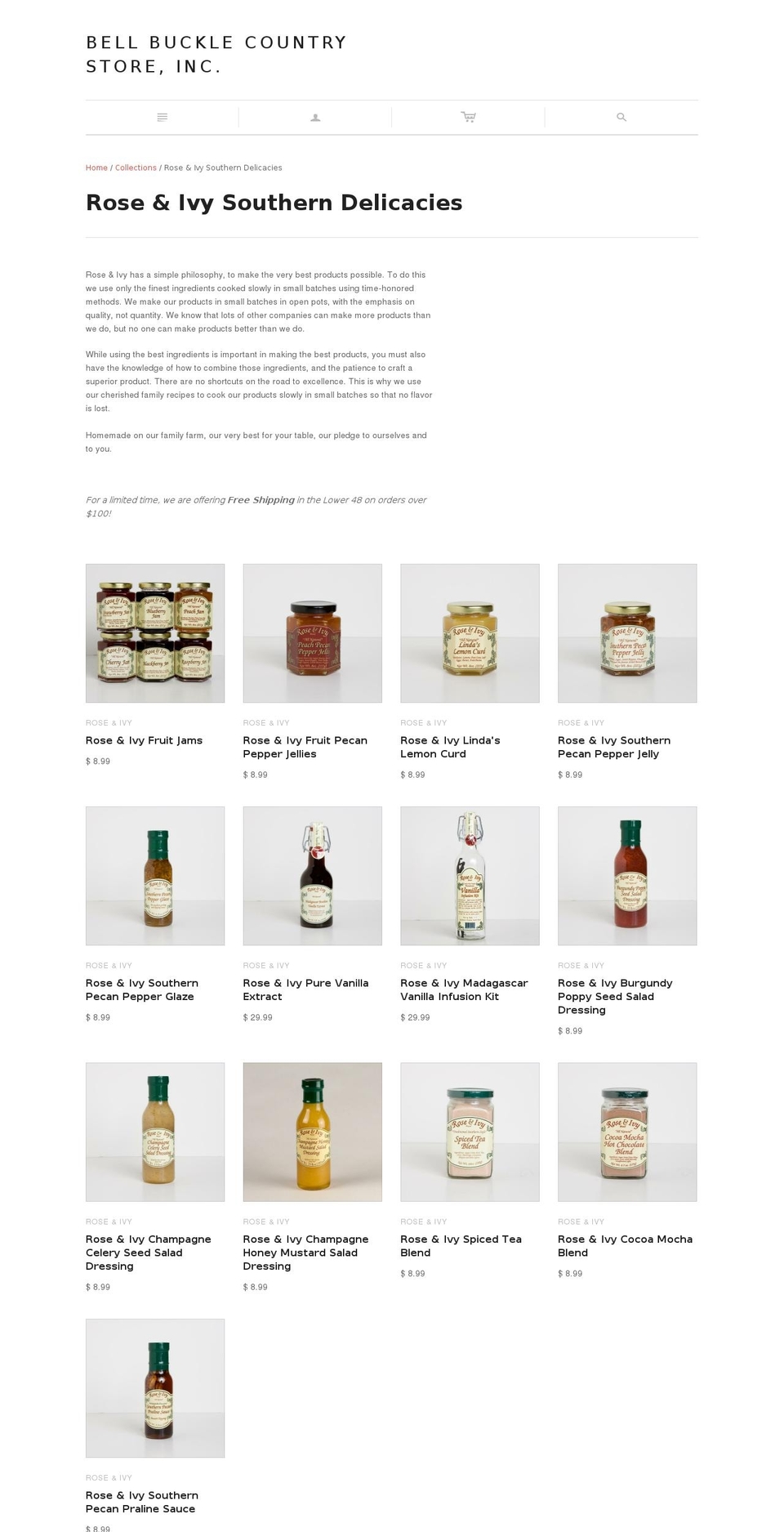 roseandivy.com shopify website screenshot