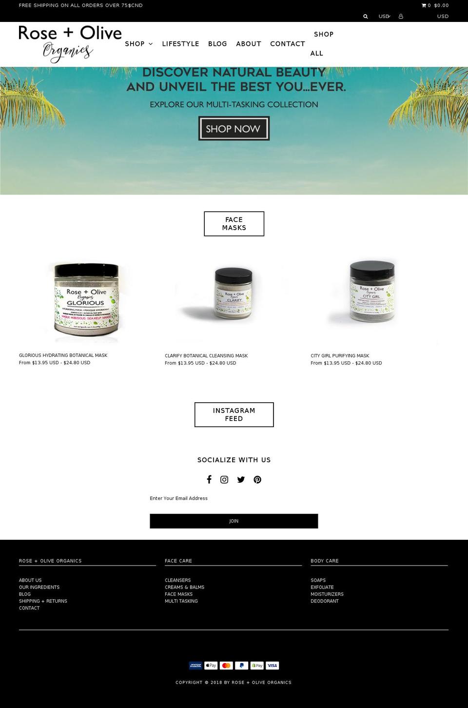roseandoliveorganics.com — Shopify storefront screenshot