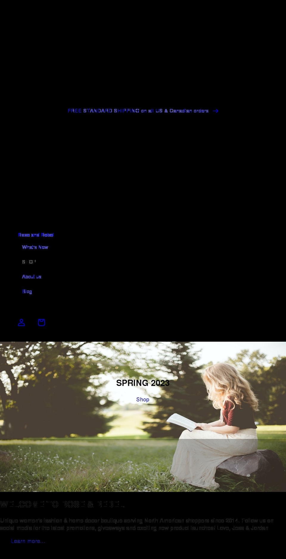 roseandrebel.com shopify website screenshot