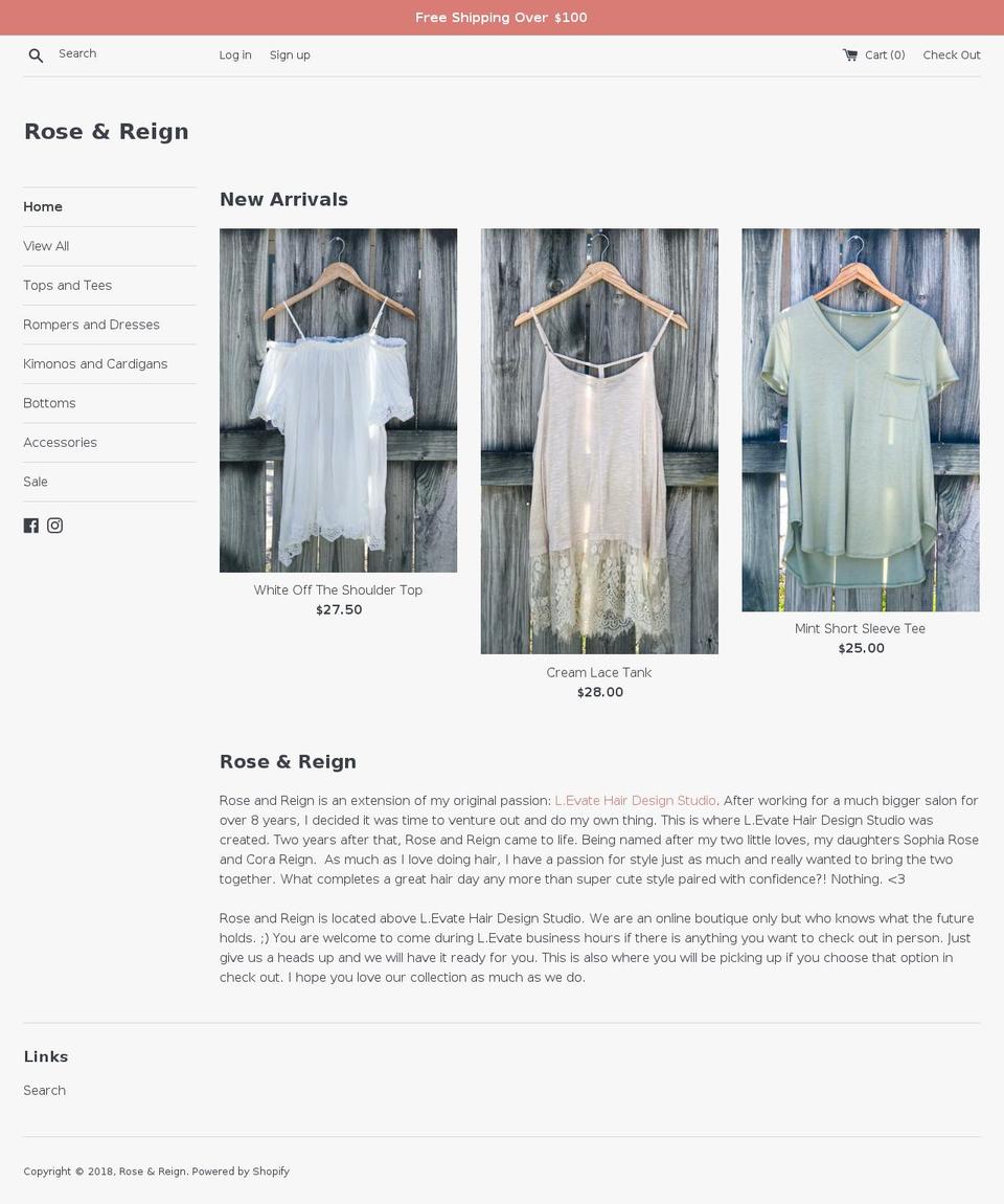 roseandreign.com — Shopify storefront screenshot