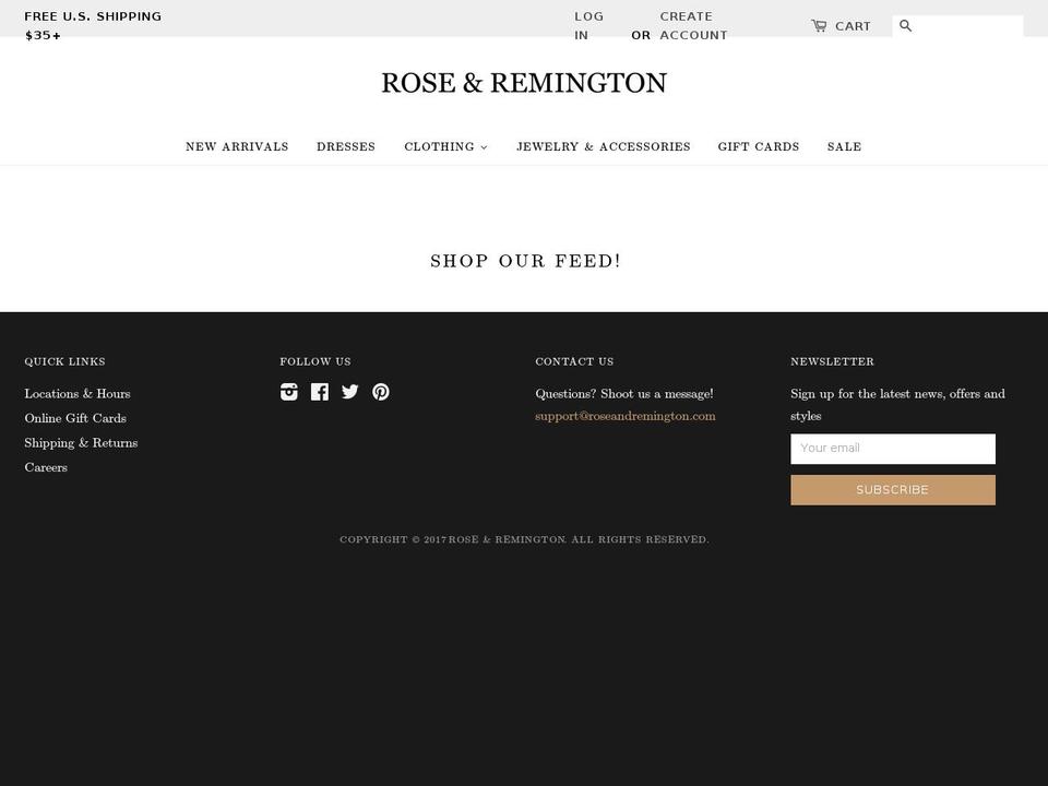 roseandremington.com shopify website screenshot