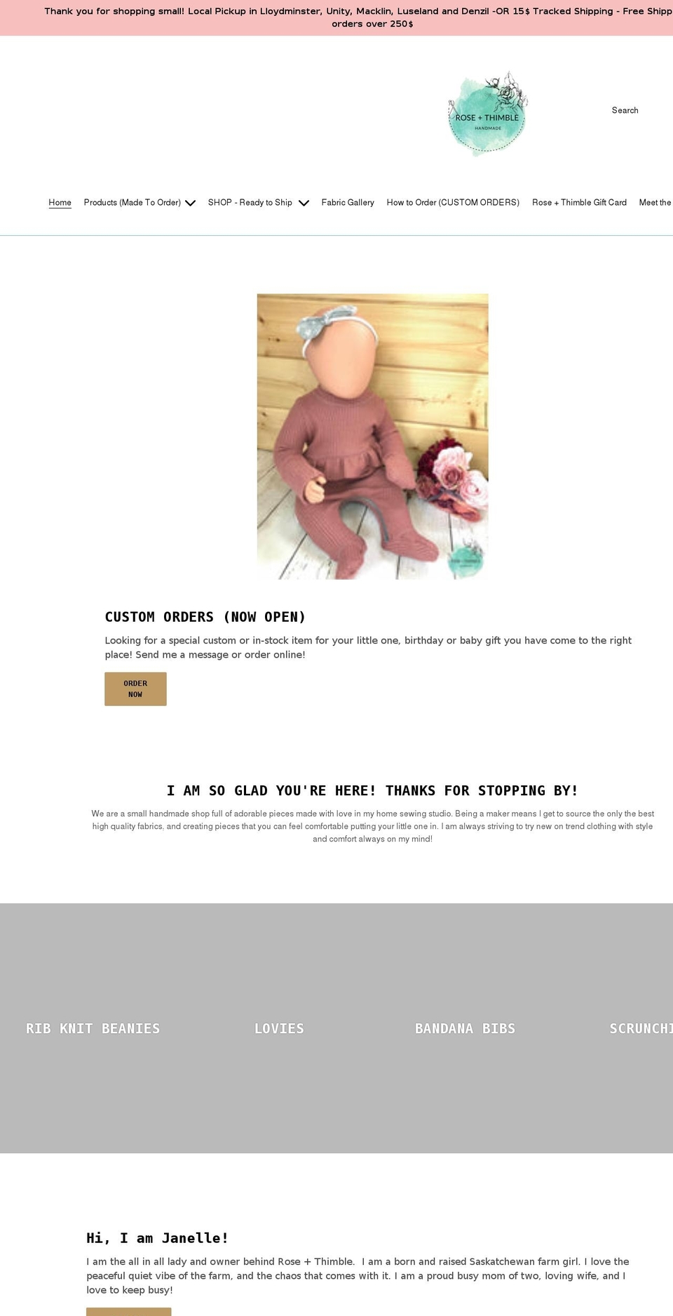 roseandthimble.com shopify website screenshot