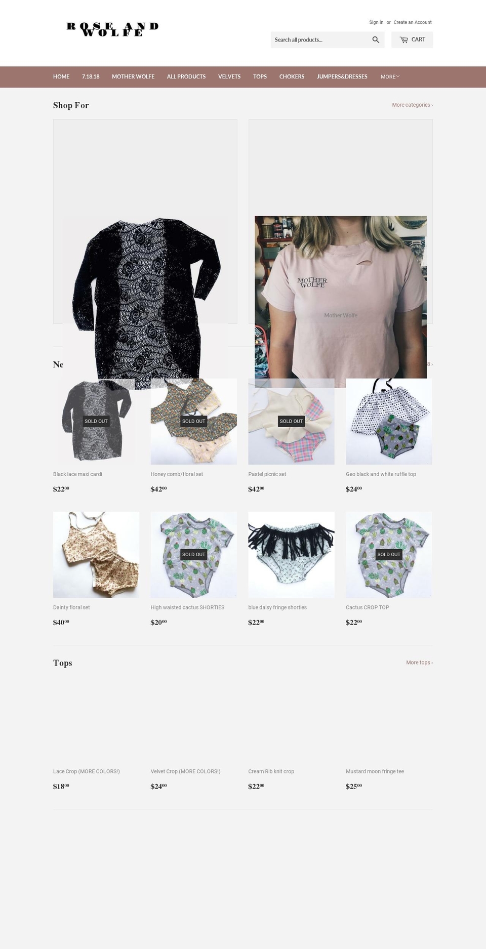 roseandwolfe.com — Shopify storefront screenshot