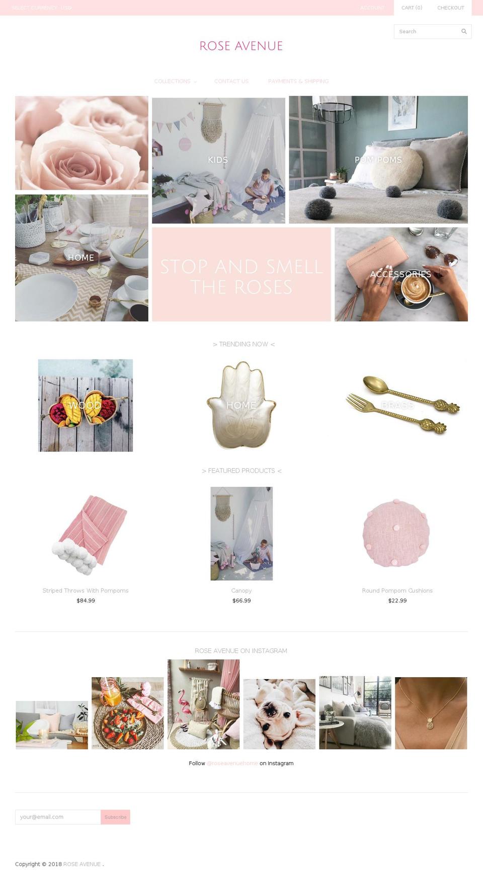 roseavenuehome.com shopify website screenshot